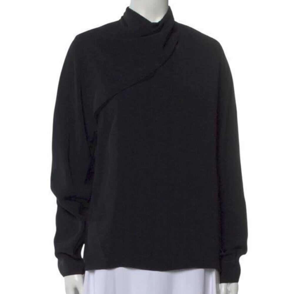 The Row NWT Women’s Size 10 Black Yoko Cowl Neck Draped Front Long Sleeve Top